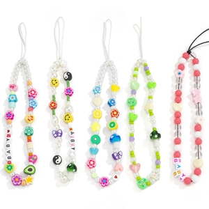 Handmade Beaded Phone Charm Colorful Floral Star Mushroom Heart Imitation Artificial Pearl Phone Strap For Women Bag Hanging Accessory