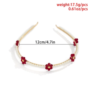 Detail showing headband size 12cm and weight 17.5g with pearl and crystal flowers