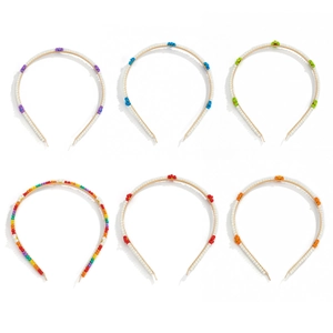 Set of 6 colorful woven daisy flower headbands with delicate beads and metal frames