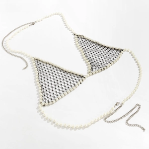 Sexy pearl woven mesh chest and waist chain set for women body jewelry styling