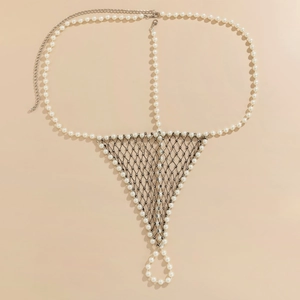 Sexy minimalist pearl body chain and woven waist chain set for women beach fashion