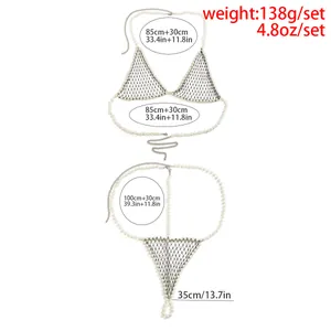 Size chart showing adjustable pearl body chain measurements and weight specifications