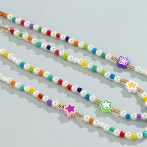Colorful beaded sunglasses chain with faux pearls and star charms for women in casual style