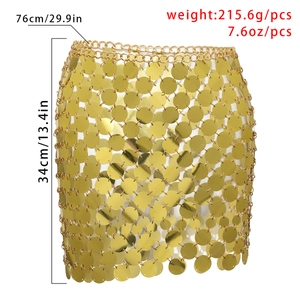 Jupe sexy en sequins dorés et chaîne métallique pour femmes, taille de taille 76cm