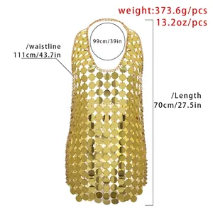 Haut de corps sexy à paillettes dorées avec franges métalliques creuses et dos nu chic