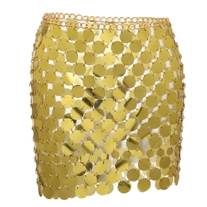 Jupe sexy en paillettes métalliques dorées avec design écaillé ajouré pour femmes