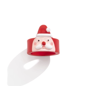 Anello di Natale minimalista in acrilico rosso con design festivo di Babbo Natale