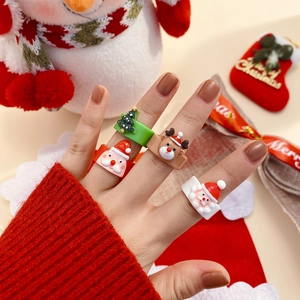 Set di anelli natalizi in acrilico con Babbo Natale, renne e alberi di Natale