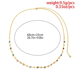 Detail of colorful enamel heart waist chain with adjustable 68cm+25cm gold link