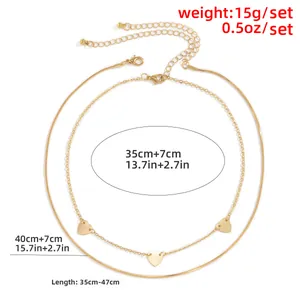 Guía de tallas detallada para collar doble dorado con corazones y largo de 35cm-47cm