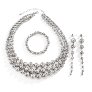 Detailed set of silver punk chunky ball necklace with matching bracelet and earrings