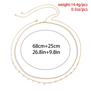Detailed view of gold double-layer waist chain with crystals and length measurements