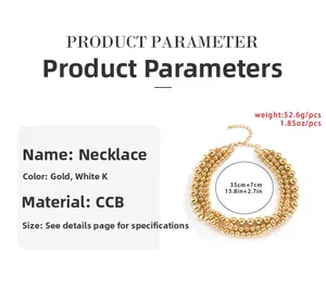 Detailed size and weight specifications for multilayer chunky golden beaded necklace