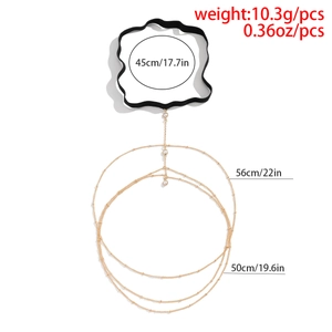 Detail showing weight and dimensions for the layered pearl thigh chain body jewelry
