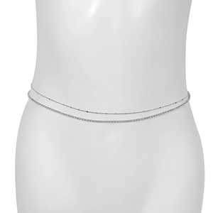 Detail of silver double-layered body chain with sparkling rhinestones and round sequins