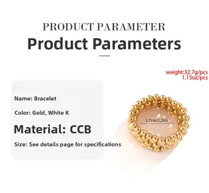 Detailed view of multilayered golden beaded bracelets made of polished CCB material
