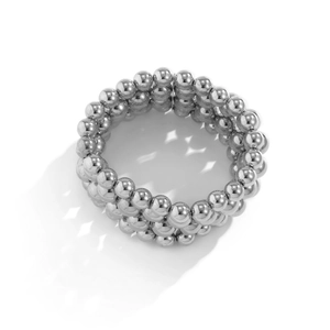 Macro detail of high-polish triple-row metal bead bracelet with mirror finish reflection