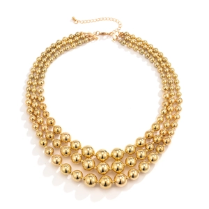 Three-layer punk style chunky golden bead necklace with adjustable lobster clasp chain
