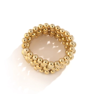Punk style triple-layer gold beaded bracelet set with high-polished metallic spheres