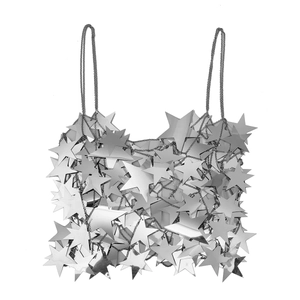Sexy silver metal star sequin body chain crop top with fringe and hollow design