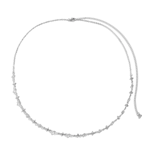 Sexy metal waist chain for women with sparkling cross charms and silver fine link design