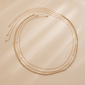 Ceinture chaîne dorée à trois couches avec perles et sequins scintillants réglables