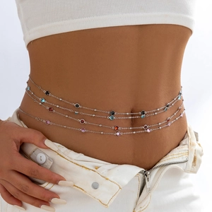 Women Sexy Minimalist Body Chain Iron Copper Waist Chain With Crystal Inlaid Fashionable Belly Chain Jewelry Accessory