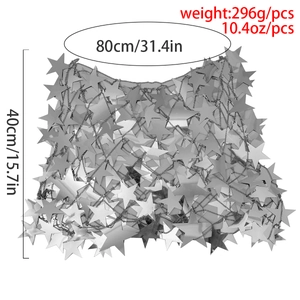 Detailed size view of silver star sequin body chain showing 80cm width and 40cm height