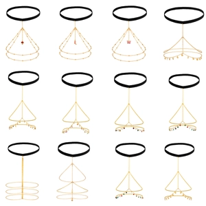 Collection of 12 sexy leg chains with gold fringe, faux pearls and colorful charms