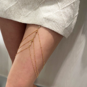 Sexy bohemian gold layered thigh chain with crystals and pearls for beach vacation