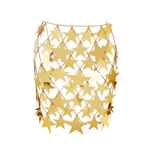 Macro shot of gold star-shaped hollow out chain link tassels for body jewelry