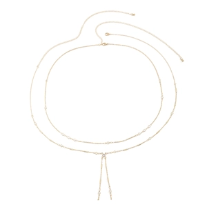 Bohemian gold layered body chain with clear crystals and metallic cylindrical beads