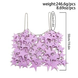 Detail of lavender star sequin body chain with 55cm shoulder straps and cutout design