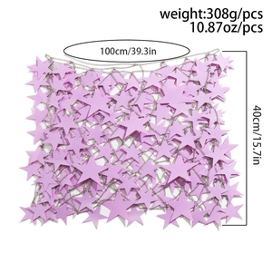 Detailed view of purple star sequin body chain showing 100x40cm size and 308g weight