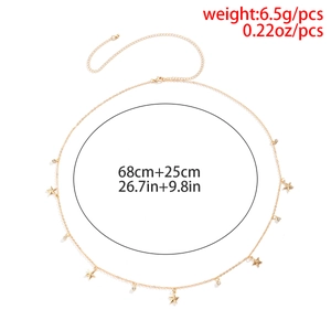 Detail der goldenen Stern-Körperkette mit Maßen: 68cm+25cm Länge und 6,5g Gewicht