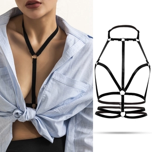 Chaîne de Poitrine Sexy en Élastique Noir Harnais de Corps pour Femme Punk À Brides Ajouré Boîte de Nuit Fête Bikini Bijoux de Corps