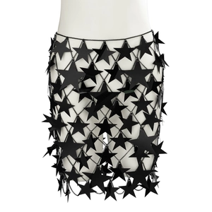 Macro detail of sexy hollow black star sequin body chain for party and night club fashion
