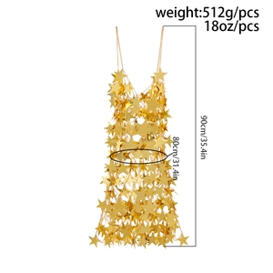 Detailed view of sexy gold star sequin body chain with 90cm height and 80cm width dimensions