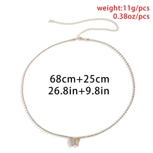 Detail of gold double-layer waist chain with crystal butterfly pendant and 11g weight info