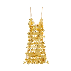 Detailed view of sexy gold star sequin body chain with hollow fringe design for parties
