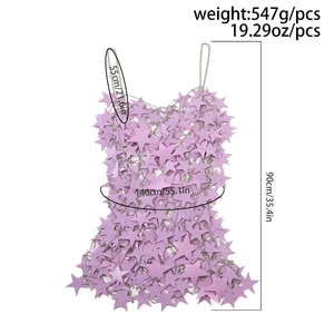 Detail view of purple star sequin body chain with 547g weight and size specifications
