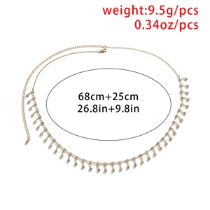 Detail of gold rhinestone tassel body chain with 68cm length and adjustable metal links