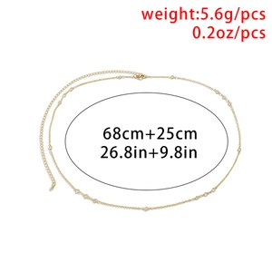 Detailed view of a gold hip-hop body chain with dimensions 68cm plus 25cm extension