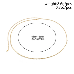Detail of gold thin link waist chain showing dimensions and 8.6g lightweight design