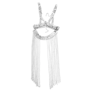 Zilveren bodychain vest met metalen pailletten en lange franjes voor een feestelijke look