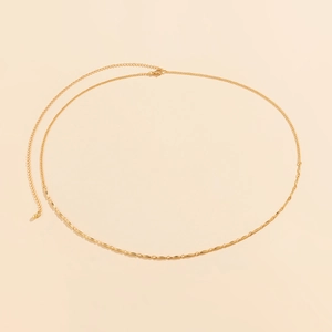 Minimalist gold geometric link body chain with oval metal beads and adjustable lobster clasp