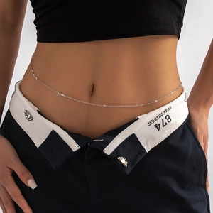 Minimalist silver body chain with small beads for women's waist and street fashion