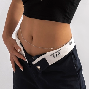 Minimalist silver geometric crystal waist chain for women in a sleek hip-hop body chain style