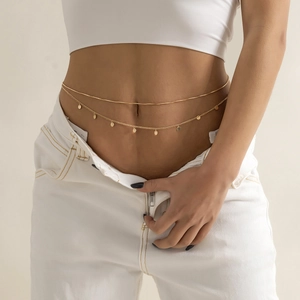 Zweilagige goldene Taillenkette aus Legierung mit modischen Pailletten für Damen