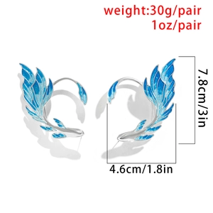 Detail showing blue gradient enamel wing ear cuff with rhinestone glitter and dimensions